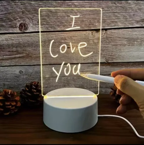Luminária de Mesa Led 3d com Tela pra Escrever Mensagens Abajur Usb Decoração Quarto Sala