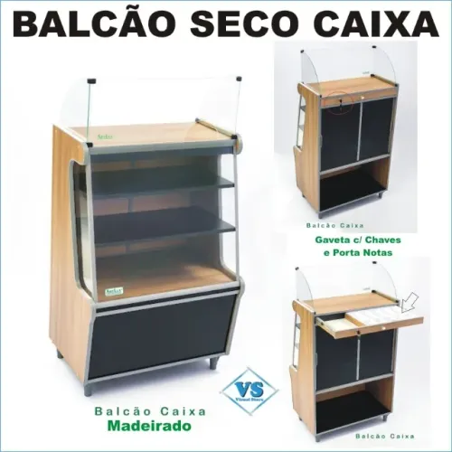 Balcão Caixa Seco 70cm Cor Madeirado Lançamento Padarias , Lojas de Bolos , Comércio Geral