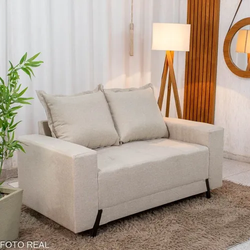 Sofá 2 Lugares Larg 1.55m Linho Bege