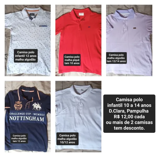 Camisas Polo infantil dex10 a 14 anos