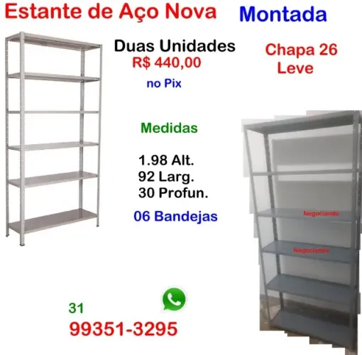 Estantes Prateleira de Aço 02 peças Comercio Escritório estoque loja indústria casa auto