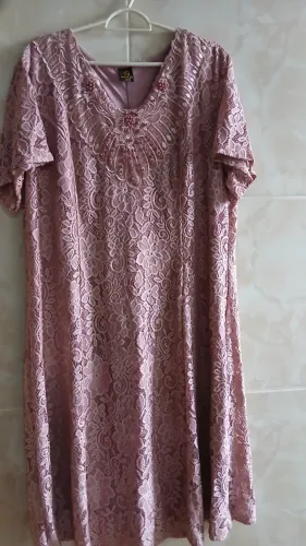 Vestido de renda bordado rosa tamanho g6