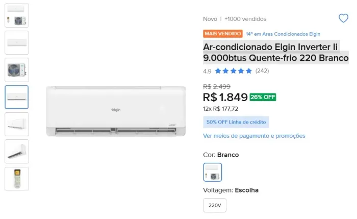 Ar-condicionado Elgin Inverter Ii 9.000btus Quente-frio 220 Branco NOVO