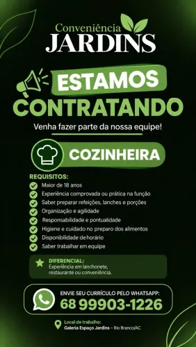 estamos contratando cozinheiro(a)