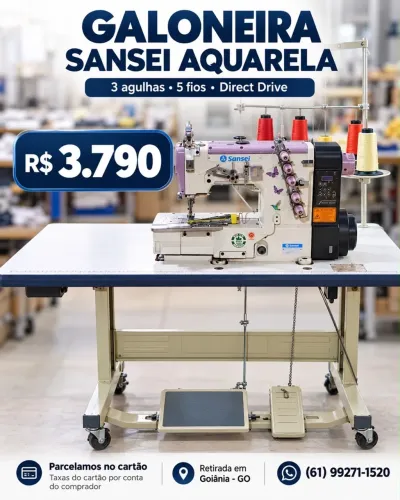 Galoneira Industrial Sansei Aquarela 3 Agulhas 5 Fios