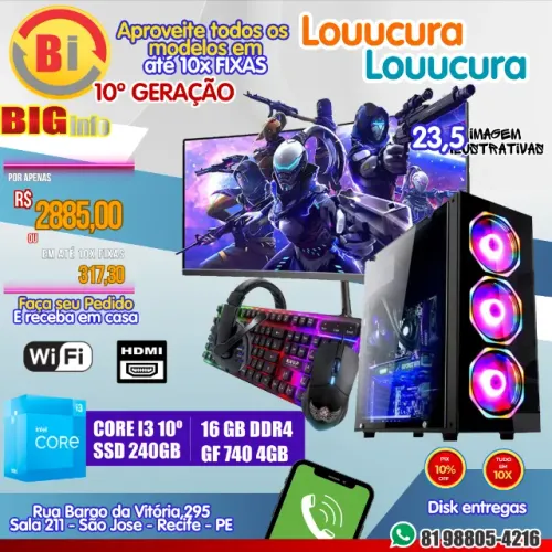 Computador Intel I3 10ª Geração 16gb Ddr4 Ssd 240gb Tela 24 - GF 730 4Gb - Em ate 10x