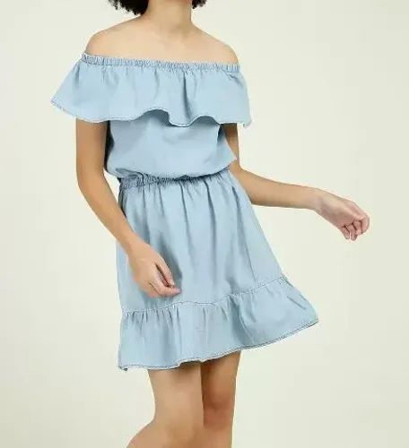 Vestido ombro a ombro jeans Marisa - NOVO