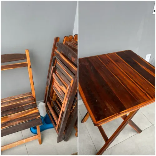Mesa desmontável de madeira c/ 6 cadeiras