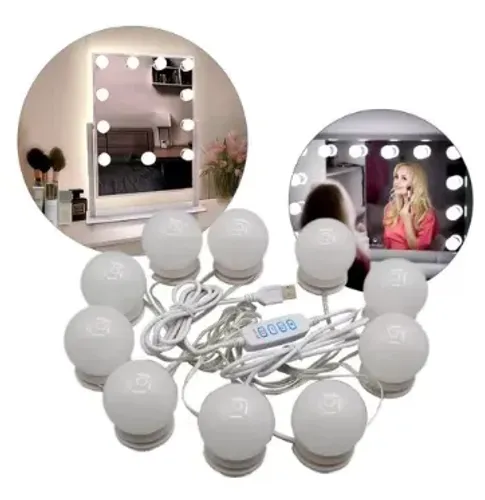 * Luz Camarim para Espelho Com Adesivo Maquiagem C/ 10 Lâmpadas 3 Níveis de Cores Usb z674