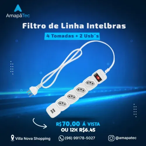 Filtro de Linha Intelbras 4 Tomadas, EPE204, 2 USB