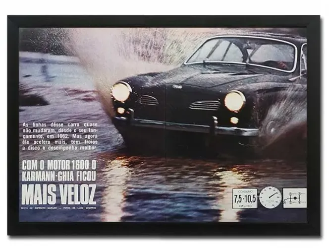 VW Karmann Ghia - Quadro decorativo com matéria original de revista
