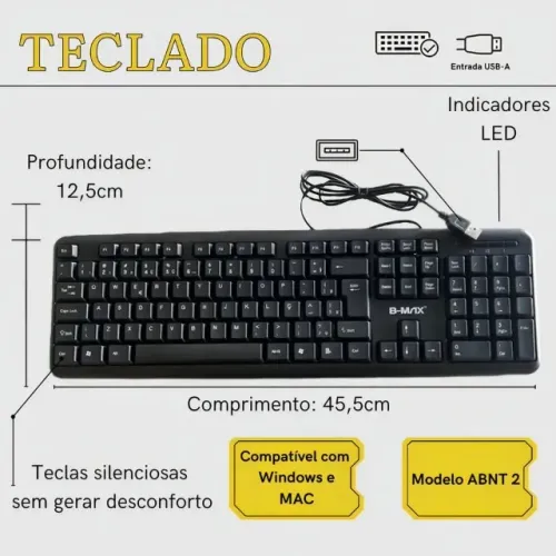Teclado Usb Com Fio Padrão B-max Bm-t02 Ergonomico E Rápido Cor de teclado Preto