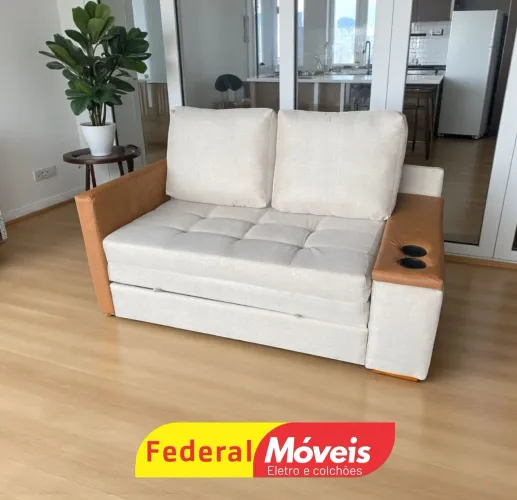 Sofá Cama c/ Baú 1,59m Linho Ideal para Apê - Promoção 