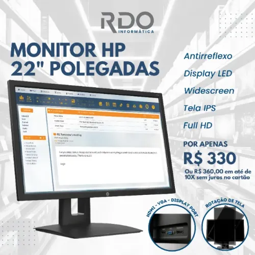 Monitor HP 22" Polegadas IPS Full HD Antireflexo VGA HDMI Rotação - Ótimo estado!
