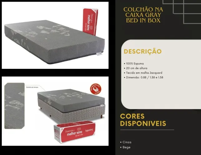 COLCHAO NA CAIXA GRAY BED IN BOX