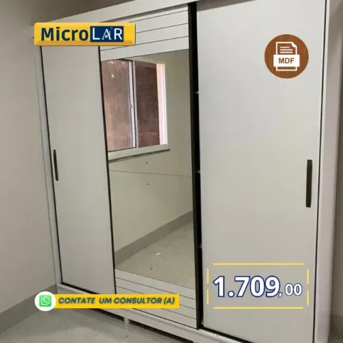 Guarda Roupa 100% MDF Premium com Espelho Portas de Correr - Monta na Hora