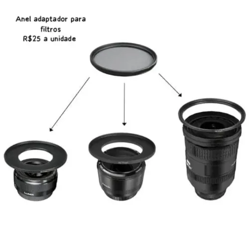 Anel adaptador de filtros e parasol para cameras