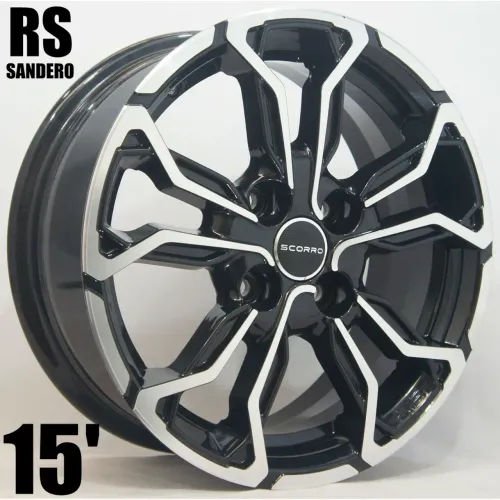 Rodas 15' Sandero RS - Scorros - Design Moderno preta com diamantado 4x100 novas