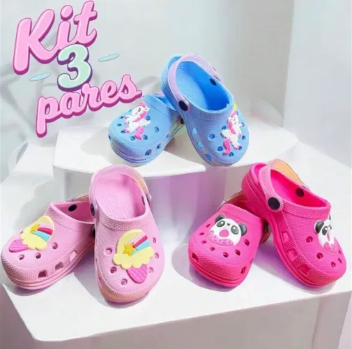 Kit 3 Pares - Crocs Babuche Infantis