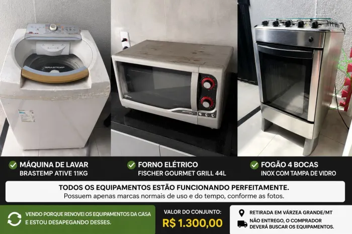 Vendo Fogão 4 Bocas + Forno Elétrico Fischer + Máquina de Lavar Brastemp