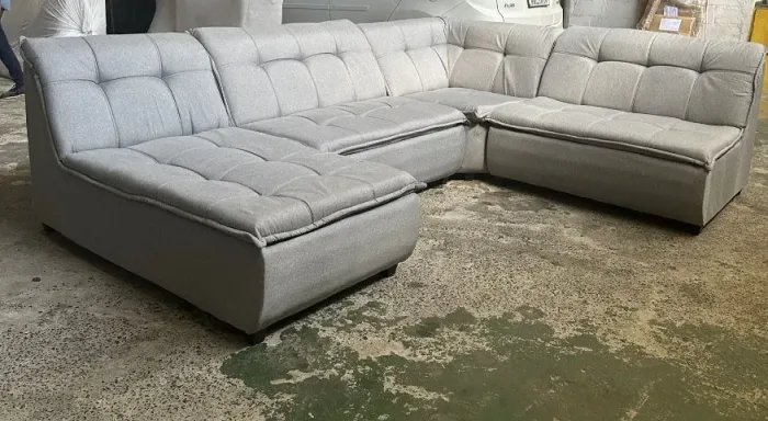 Sofá de Canto Vivace C/ Chaise Mola Bonnel Tecido Linho 4 Peças Cinza Claro