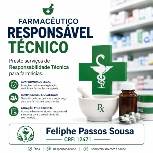 Farmacêutico(a) com CRF Ativo - Disponibilidade para Responsabilidade Técnica (RT)