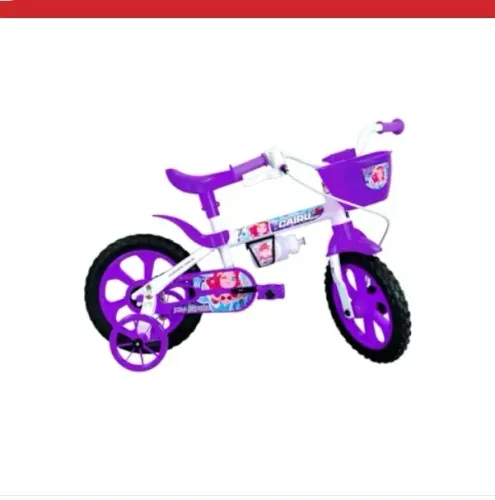 Bicicleta Infantil Aro 12 Mini Sereia Branca e Roxa com Rodinhas para Meninas
