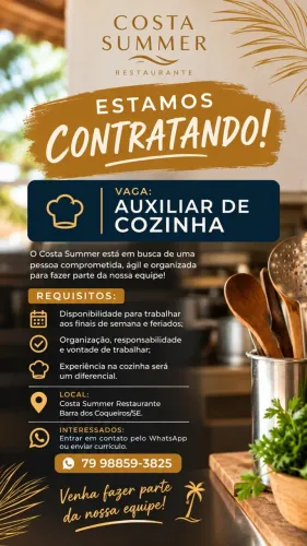 Vaga de auxiliar de cozinha Diária
