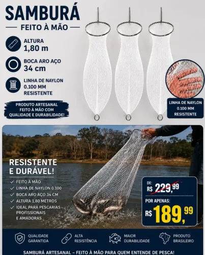 Samburá de Pesca 1,80m Nylon Reforçad Altura: 1,80 metro? Material: Nylon resistente