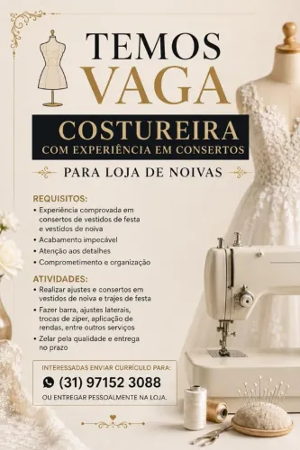 COSTUREIRA PARA LOJA DE NOIVAS