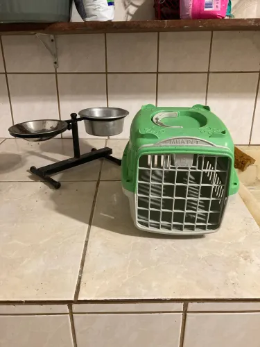 Caixa de transporte e vasilha comida agua