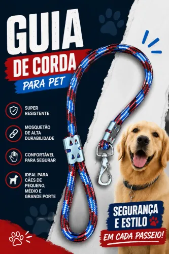 Guia de Corda Reforçada para Cães - Resistente, Segura e Durável