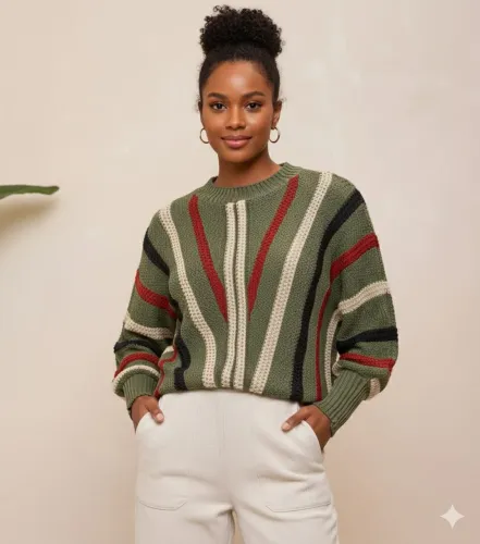 Blusa Tricot listra em V careca