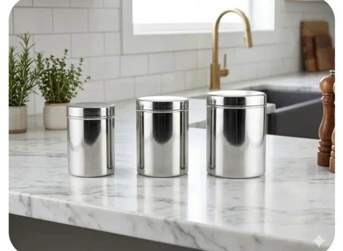 Porta mantimentos 03 potes em inox novo na caixa