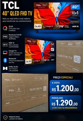 ? OFERTA IMPERDÍVEL! ? Leve para casa a Smart TV TCL QLED 40? Full HD Google TV.
