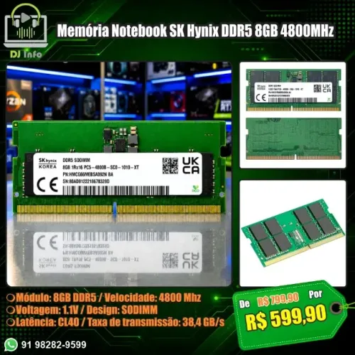 Memória Notebook SK Hynix DDR5 8GB 4800MHz 
