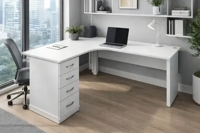 Mesa Escrivaninha Escritório Em L 4 Gavetas 1,50x1,50m Cinza