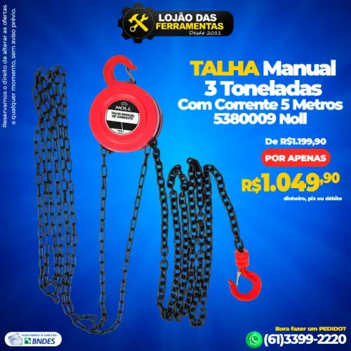 Talha Manual 3 Toneladas Elevação 5 Metros 5380009 Noll