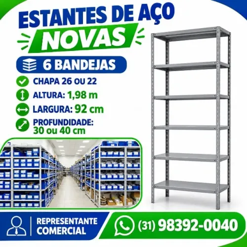 Estante de Aço Prateleira Profundidade 40 30 Casa Estoque Industria Escola Auto moveis