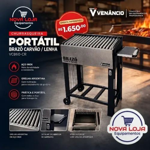 CHURRASQUEIRA PORTÁTIL BRAZÔ CARVÃO/LENHA - VENANCIO