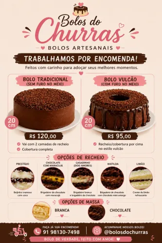     Bolos artesanais fresquinhos por encomenda