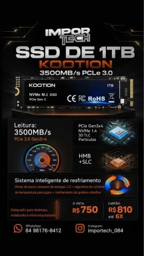 SSD M.2 NVMe 1TB KOOTION 3500MH/z PCle 3.0. @importech_084