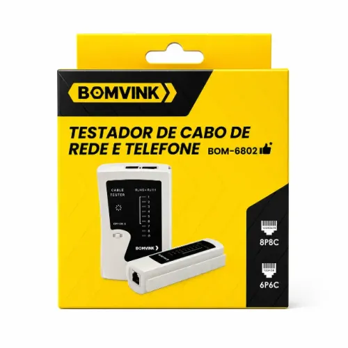 Testador Cabo Rede e Telefone BOMVINK BOM-6802 RJ45 RJ11 Profissional LAN pode retirar no
