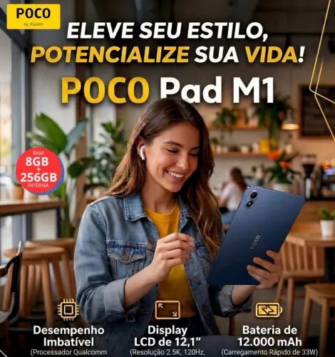 Tablet Poco Pad M1 256GB lacrado com nota 1 ano de garantia loja física BH