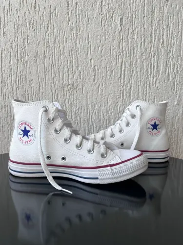 All star branco cano alto de couro