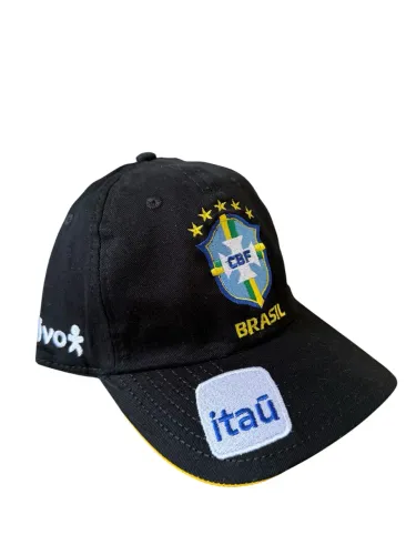 Boné Brasil Preto Com Patrocínios - Ajustável