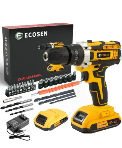 Ecosen Parafusadeira Furadeira Sem Fio 8Ah Bateria Duas Baterias Amarela 60hz *
