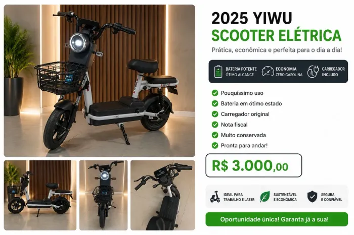 Moto Elétrica Yiwu 2025 | Bateria Excelente | Pouco Uso | Nota Fiscal