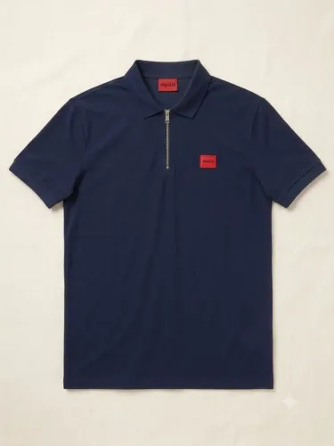 Camisa Polo HUGO BOSS Azul Marinho com Zíper  - Tam. M