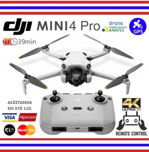 DJI Mini 4 Pro + 3 Baterias, até 25Km 39min, Controle Rádio, Novíss, Caixa, NF, Gar, Troco
